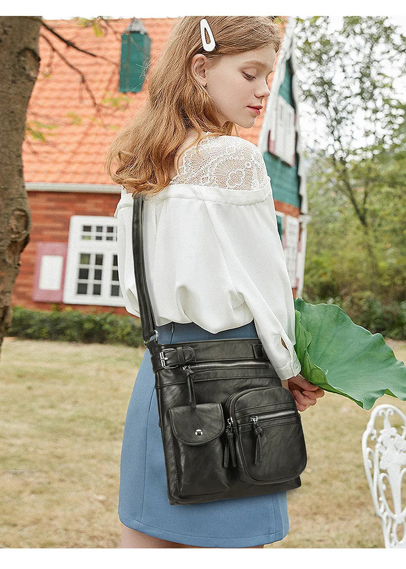 Nijboermode™ Zara | Zacht leren schoudertas met meerdere vakken