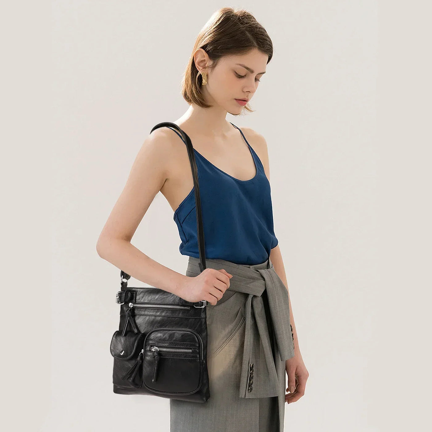 Nijboermode™ Zara | Zacht leren schoudertas met meerdere vakken